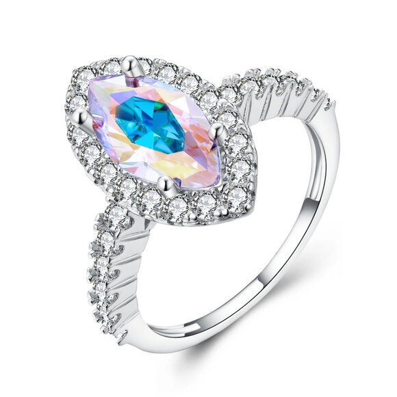 Marquise Aurora Borealis stone ring, size 9, 925 Sterling Silver Charmed Aroma - Picture 11 of 11